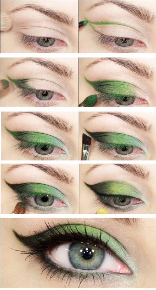 Простой макияж с зелеными тенями